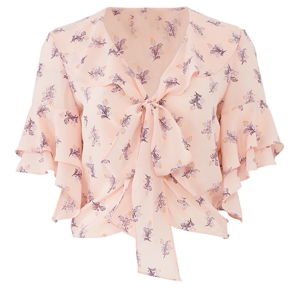 Cinq a Sept Blush Ivy Floral Ruffle Blouse